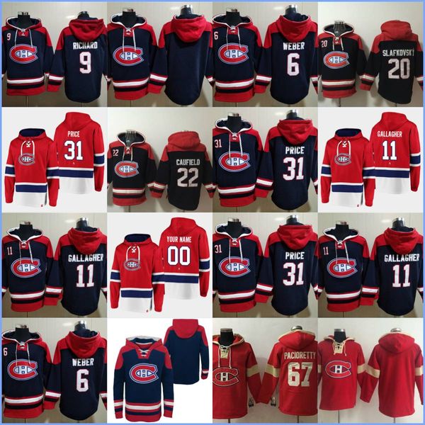 Montreal''canadiens''hoodie 11 Gallagher 31 Price 6 Weber 9 Richard 22 Caufield 20 Slafkovsky 67 Pacioretty Personalizado Hóquei Jerseys Homens Mulheres Juventude