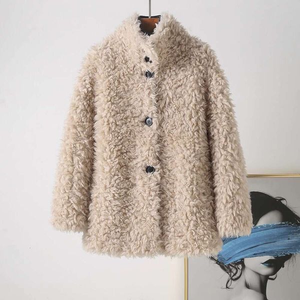 2023 All Standing Collar Agnello Tosato Pile Medio Lungo Toka Pelle E Lana Pelliccia Integrata Cappotto Donna Inverno 868452