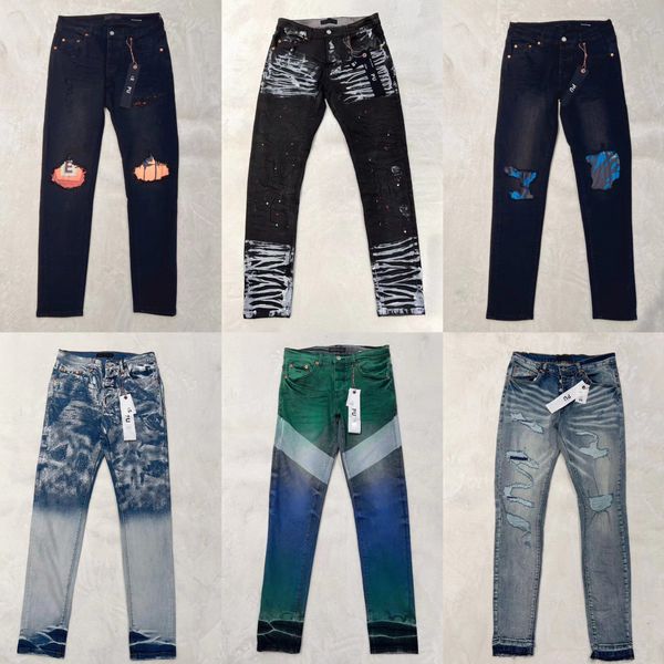 Herren-Jeans, Designer-Jeans, lila Jeans, Röhrenjeans, zerrissene Biker-Jeans, schmale gerade Röhrenhose, Designer-Stack-Jeans, modische Jeans, Herren-Trendmarke, Vintage-Hose, Herren, US-Größe