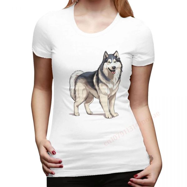 Camisetas 100% algodão mulheres Alasca Malamute cão mãe camiseta manga curta camisetas senhora camisa feminina roupas top menina casual para amante do cão
