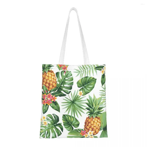 Sacos de compras Abacaxi Frutas Tropicais Flor Floral Reutilizável Ombro Mulheres Grande Capacidade Bolsa Dobrável Shopper Bag