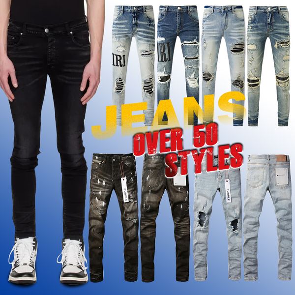 Amce maschili per jeans Purple Pollers Mens Womens Slim Fit Lettere Denim Pantaloni Streetwear Designer di grandi dimensioni