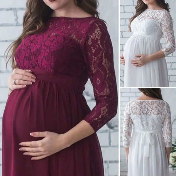 Puococo mãe grávida vestido maternidade pogal prop roupas de gravidez rendas para po shoot roupas 240228