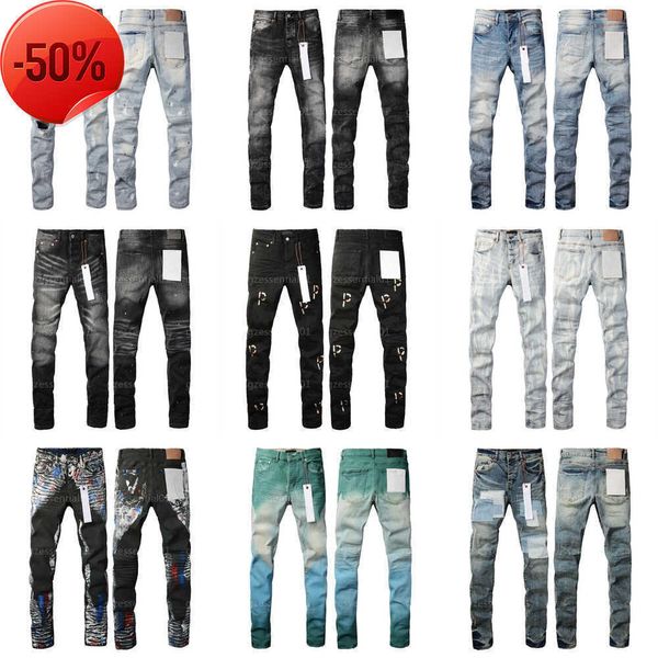 Calças de brim roxas homens designer jeans calças pretas calças jeans moda casual streetwear fino acabamento cintura média magro perna reta calça roupas dos homens {categoria}