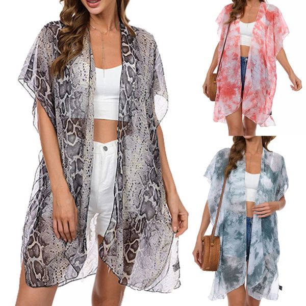 Cover-up Damen-Tops, Boho, lockere Blumen-Coverups, Strand, Schwimmen, Bikini, Kimono, Strickjacke, Badeanzug, Cover-Ups, Bluse, Bademode, Resort-Kleidung