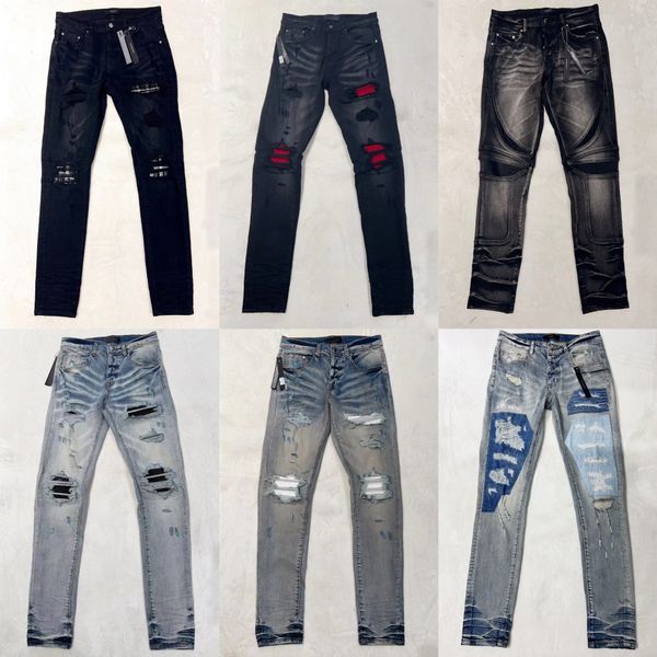 Jeans Herren Jeans Designer Jeans Herren Hosen Herren Schlanker fit Elastischer Stickerei Mode Jean Style Cat Whisker Whisker Whisker Whisker Whisker Whisening Männer gebrochener Loch Jeans gleicher Stil hoher Qualität