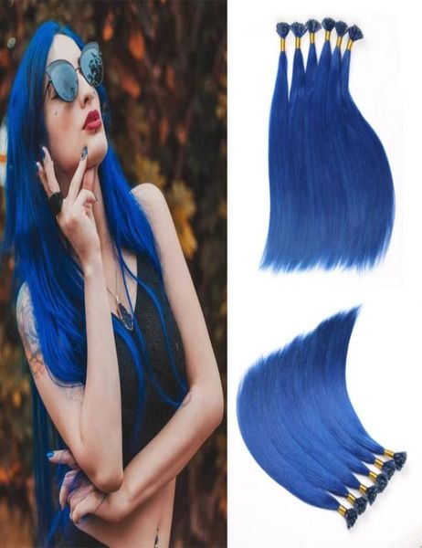 Estensioni dei capelli umani Remy con punta a forma di U Colore Blu Pre incollato Fusion 50 fili 1g Estensione dei capelli con punta a U per unghie4557825