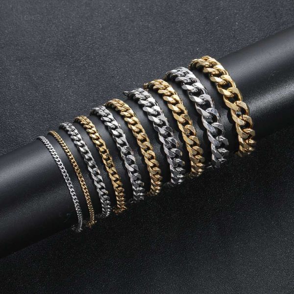 Moda jóias designer corrente mens 18k banhado a ouro pulseiras de aço inoxidável alto polido de seis lados moer miami cubana link corrente lagosta fivela pulseira