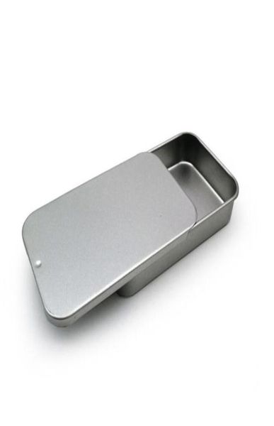Weiße verschiebbare Blechdose, Mint-Verpackungsbox, Lebensmittelbehälter, kleine Metallbox, Größe 80 x 50 x 15 mm. 4295575