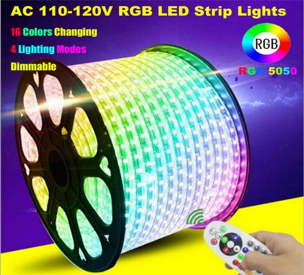 Светодиодные ленты с дистанционным управлением RGB AC 220 В SMD 5050 60 LEDsm Водонепроницаемые веревочные световые ленты с изменением цвета для дома Ind8041740