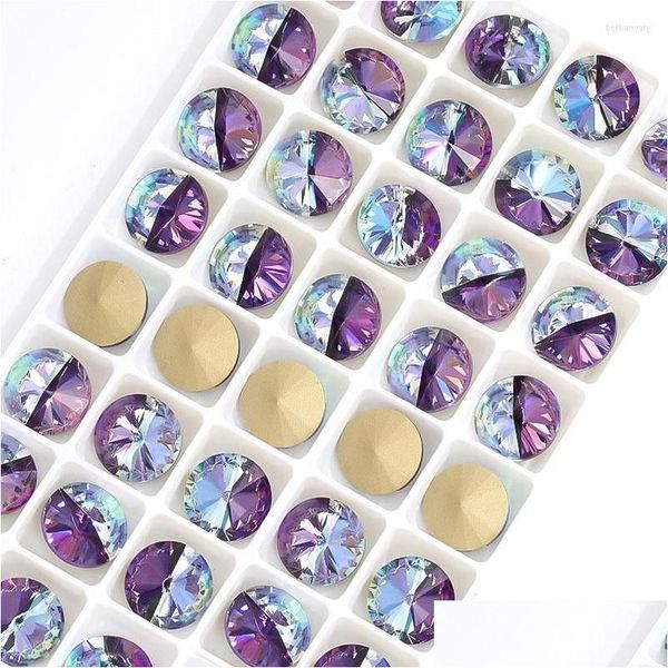 Nagelkunstdekorationen 12 mm super glänzende runde Mti-Color-Kissenschliff-Juwelenperlen Kristallglas Nähen von Strasssteinen für DIY-Handwerk Gym Dr Dhczd