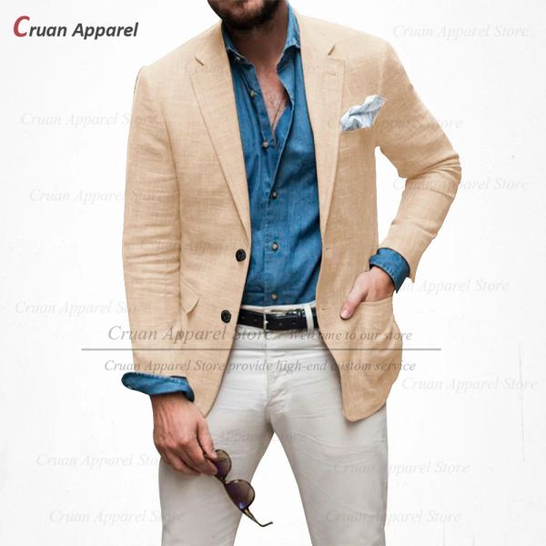 Jaquetas novos homens de linho bege blazer slim fit clássico summer prak baile de casamento jaqueta para homens para homens maiores negócios finos casaco 1