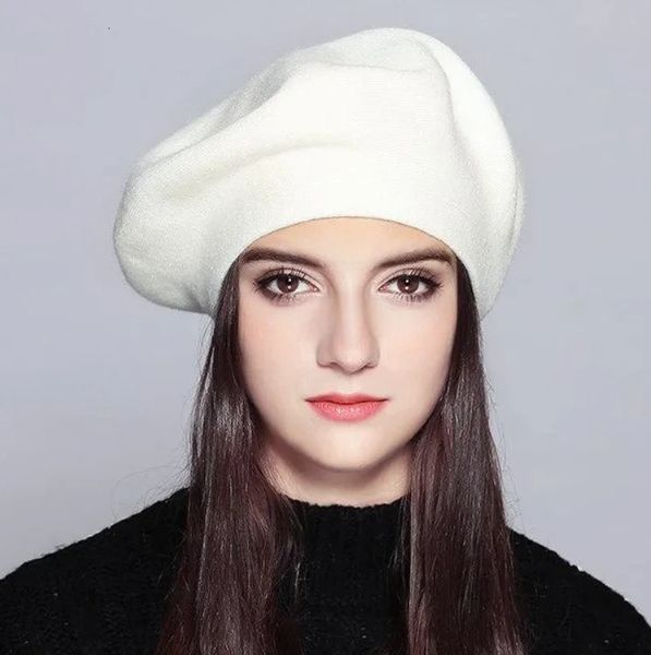 Berretto da donna nero bianco rosso cappello moda tinta unita lana lavorata a maglia con berretto da donna artista francese berretto caldo di marca 240229