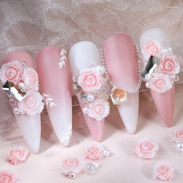 Украшения для дизайна ногтей 30 шт., розовый цветок розы, 3D подвески, смешанные жемчужные бусины, украшения со стразами, аксессуары для ногтей на день Святого Валентина, роскошные принадлежности