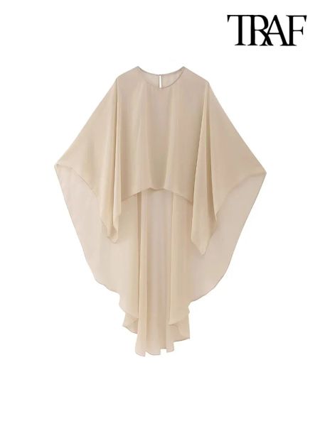 Bluse O Neck Zurück Taste Weibliche Shirts Blusas Chic Tops ONKOGENE Frauen Mode Asymmetrische Chiffon Semisheer Cape Blusen Sexy