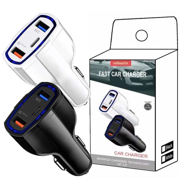 35W Carregador de carro PD Tipo C Portas USB Carregador rápido Adaptador automático 7A Carregamento rápido para novo iphone Samsung Android Phone com caixa de varejo 818DD