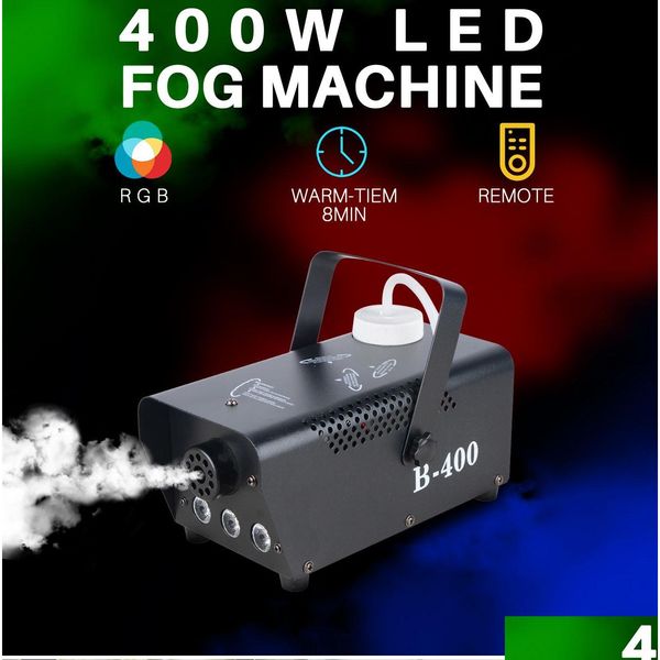 Машина для туманаПузырьковая машина Moka 400W Led Mini Fog Hine Spray 3,5M Hold 0,3L Oil 3X3W Генератор дыма RGB для вечеринки в клубе Dj Disco Stage Dh0Lq