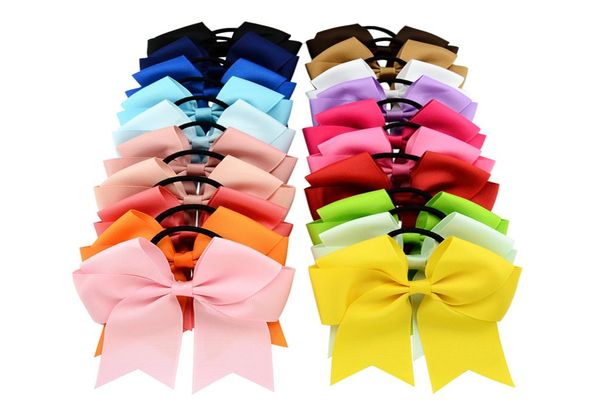 DHL Modas 20 Cores 45 Polegada Sólida Cheerleading Fita Arcos Gorgorão Gravata de Torcida Com Elástico Meninas Borracha Hairbands C3337733