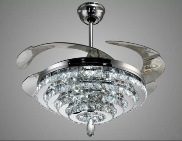 Ventilatori da soffitto in cristallo di lusso Luce telecomando Illuminazione dimmerabile 3 anelli 4 anelli progettati lampada da ventilatore lampadario da 42 pollici 110 V 220 V 302199945