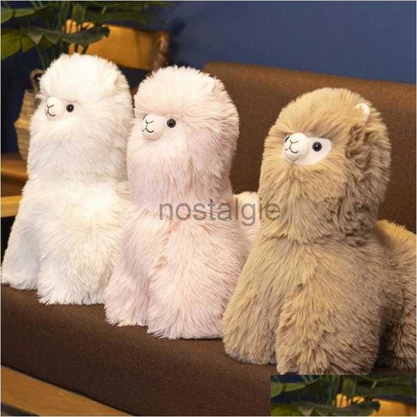 Animali di peluche ripieni Nuova bambola lunga di lana alpaca Giocattolo cavallo rosa ha un tessuto confortevole Cose carine per la decorazione della stanza pelosa della ragazza 240307