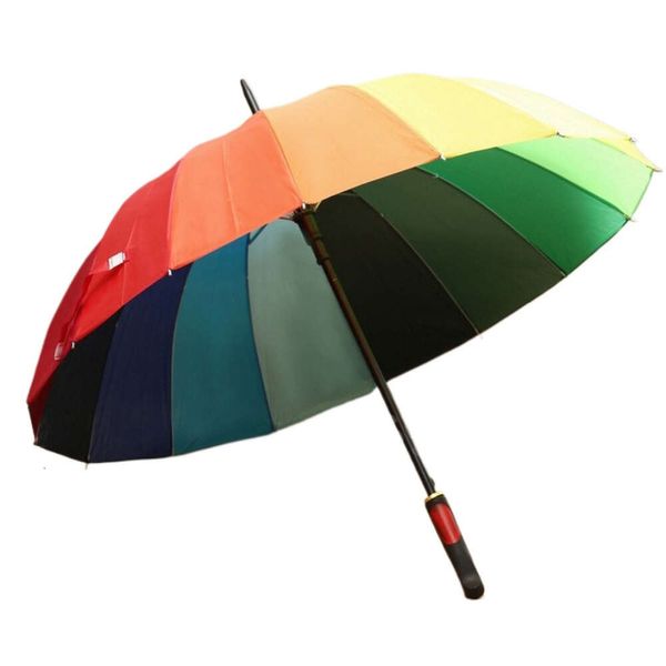 Regenbogen-Automatikschirm, langer Regenschirm mit geradem Griff, 16 K, stark, winddicht, sonnige Regenschirme, 8 K, Unisex, verdickt, Fimbria Paraguas Automatico Arco Iris