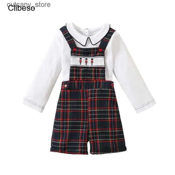 Overalls 2024 Spanisch Boutique Strampler Sets 2 Stück Für Baby Mädchen Frühling Sommer Neue Kinder Handgemachte Stickerei Overall und Weißes Hemd L240307