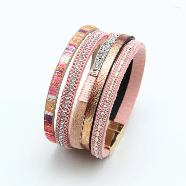 Charme pulseiras zg para mulheres retro artesanal multicamadas trançado boêmio étnico fivela magnética senhoras yoga bangle jóias femininas