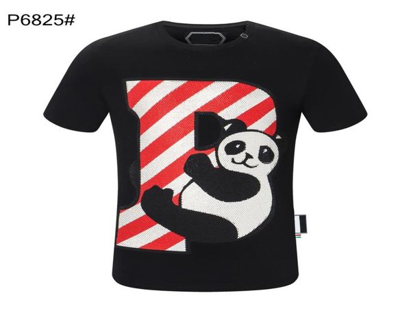 Europeu americano moda luxo tshirt masculino t camisa crânio tshirt pp phillip simples tshirts em torno do pescoço bordado projetos casais t4760201