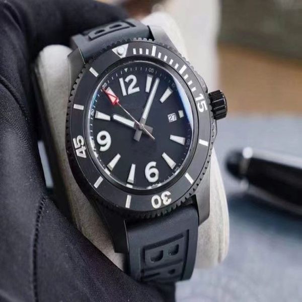 43mm à prova d'água movimento automático de alta qualidade mostrador preto relógio masculino faixa de borracha 200c
