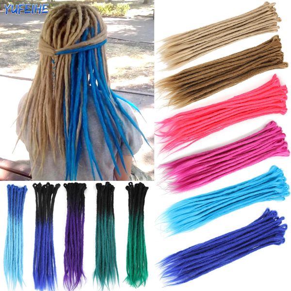 Sintético 100% Handmade Dreadlocks Extensões Faux Locs Crochet Trança Cabelo Hip-Hop Estilo 20 Polegada 10 StrandsPack Para Mulheres Azul 240226