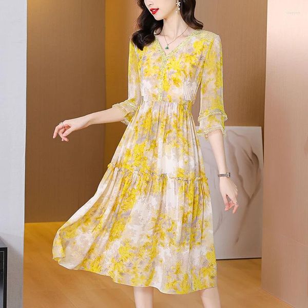 Party Kleider Sommer Strand Stil Mode Licht Midi Kleid Frauen Floral Rayon V-ausschnitt 2024 Koreanische Elegante Bodycon Casual