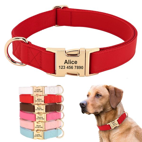 Coleira de cachorro personalizada em couro pu, conjunto de coleiras e trela para chihuahua, nome de identificação personalizado para cães pequenos, médios e grandes 240307