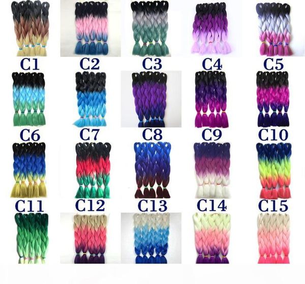 Синтетическое плетение волос Ombre, сложенное 24 дюйма, 100 г, омбре канекалон, трехцветное вязание крючком, синтетическое плетение Jumbo H7798505
