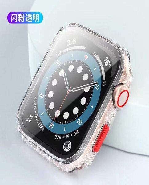 Clear Glitter Case Bling Capa Capa Protetora para Apple Watch IWatch com 9H Protetor de Tela de Vidro Temperado Pacote de Caixa de Varejo1855622