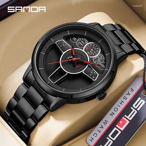 Relógios de pulso SANDA Relógio para homens Série de volante de carro Fantasia Casual Moda Quartz Relógios À Prova D 'Água Correias Escolha Caixa de Presente