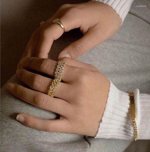 Обручальные кольца Кубинская цепочка Кольцо с кубическим цирконом Серебряный цвет Обручальное готическое панк полые ювелирные изделия на палец для женщин Мужчин1179557