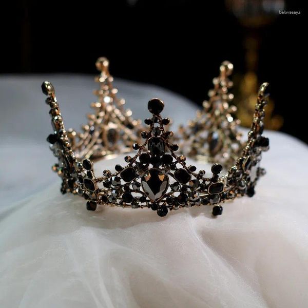 Заколки для волос JaneVini в стиле барокко, детская корона, круглые черные кристаллы, женские короны принцессы, диадемы, головные уборы небольшого размера, аксессуары для свадебной вечеринки
