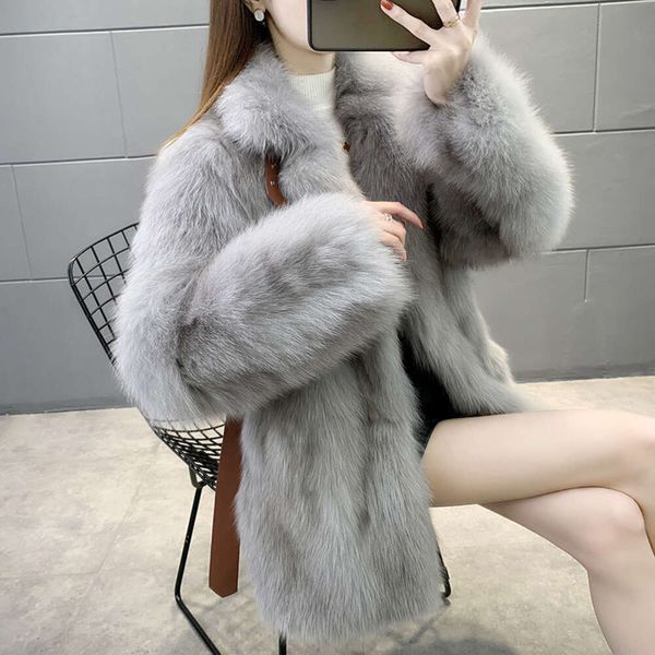 Пальто Haining для женщин с утолщенным темпераментом, светская имитация лисьего меха, новая шуба 2023 года, стиль средней длины 502959
