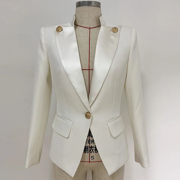 HIGH STREET Stilvoller Designer-Blazer für Damen mit einem Knopf und Löwenverzierung, Satinkragenjacke 240305