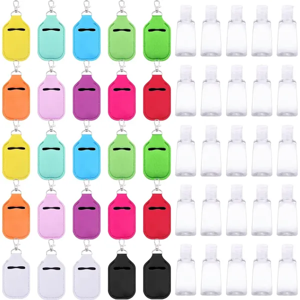 Schlüsselanhänger, 50 Stück, leere Flaschen in Reisegröße, Handdesinfektionsmittelhalter, Set, 25 wiederverwendbare Flaschen mit Klappverschluss