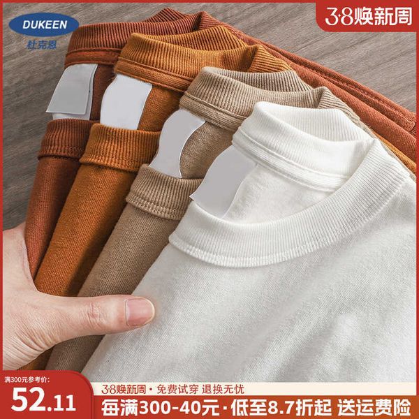 Herren-T-Shirts 320G schweres T-Shirt für Herren, Sommer, reine Baumwolle, Retro-Shirt mit dickem Boden, weiß, drei Nadeln, kurze Ärmel, Herren und Damen