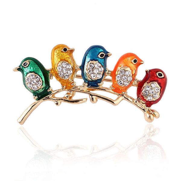 Neue farbige 5-Vogel-Broschen mit diamanteingelegten Tier-Cardigan-Anstecknadeln, Herren- und Damenanzüge, Brustblumenbroschen, Bekleidungsaccessoires