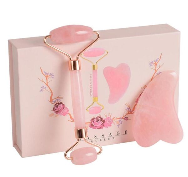 Yeşim Roller Masaj Taşı 2 Rose Quartz ve Gua Sha Slappraping Yüz Anti -Aging 26171296856 dahil olmak üzere 1 jade roller masajı seti