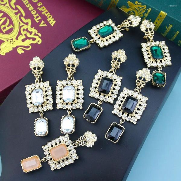 Baumelnde Ohrringe Sunspicems Goldfarbener algerischer Ohrring für Frauen, quadratischer Kristall, arabischer Tropfen, Marokko, Braut, Hochzeitsschmuck, traditionelles Bijoux