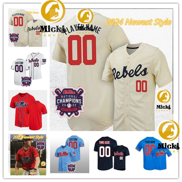 Drew McDaniel Ole Miss Baseball-Trikot Justin Bench Tim Elko Kemp Alderman Kevin Graham Calvin Harris Bobby Wahl Individuell genähte Ole Miss Rebels-Trikots