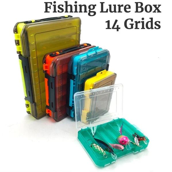 LXIN Fishing Lure Tackle scatola grande 14 griglie Vano portaoggetti Custodia a doppio lato Gancio Esche Contenitore Accessori organizer 240307