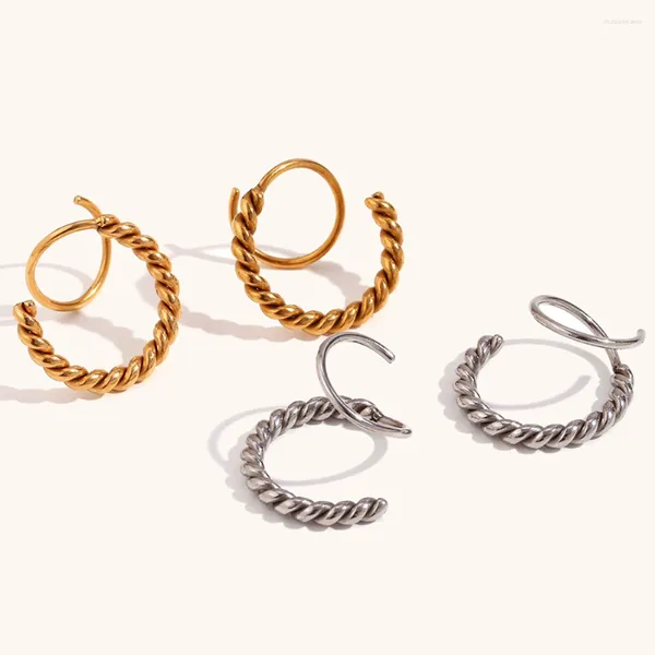 Creolen Punk Retro Damen 316 Edelstahl Twist gestapelt Wasserdicht Goldfarbe Kleiner Ohrstecker Leichter Schmuck Bijoux