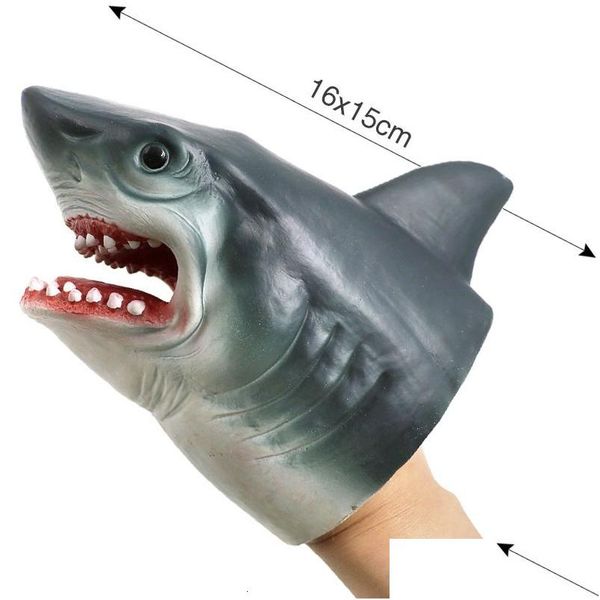 Puppen Shark Puppet Kinder Weichgummi Tierkopf Handschuh Modell Dinosaurier Puppe Dreieck T-Rex Dummy 230621 Drop Lieferung Dhlif