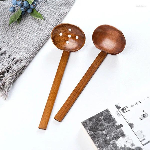 Cucchiai 1 pz Cucchiaio da zuppa Ramen Tagliatelle giapponesi con fori Stoviglie in legno di grandi dimensioni Utensili da cucina per ristorante