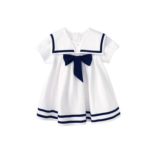 Чисторожденное платье моряка для маленьких девочек с бантом и воротником-матросом, летняя дышащая хлопковая пляжная праздничная одежда для маленьких девочек Q0712637876